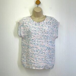 Vintage - Short Cap Sleeve Light Pastel Knitted Sweater Size Small